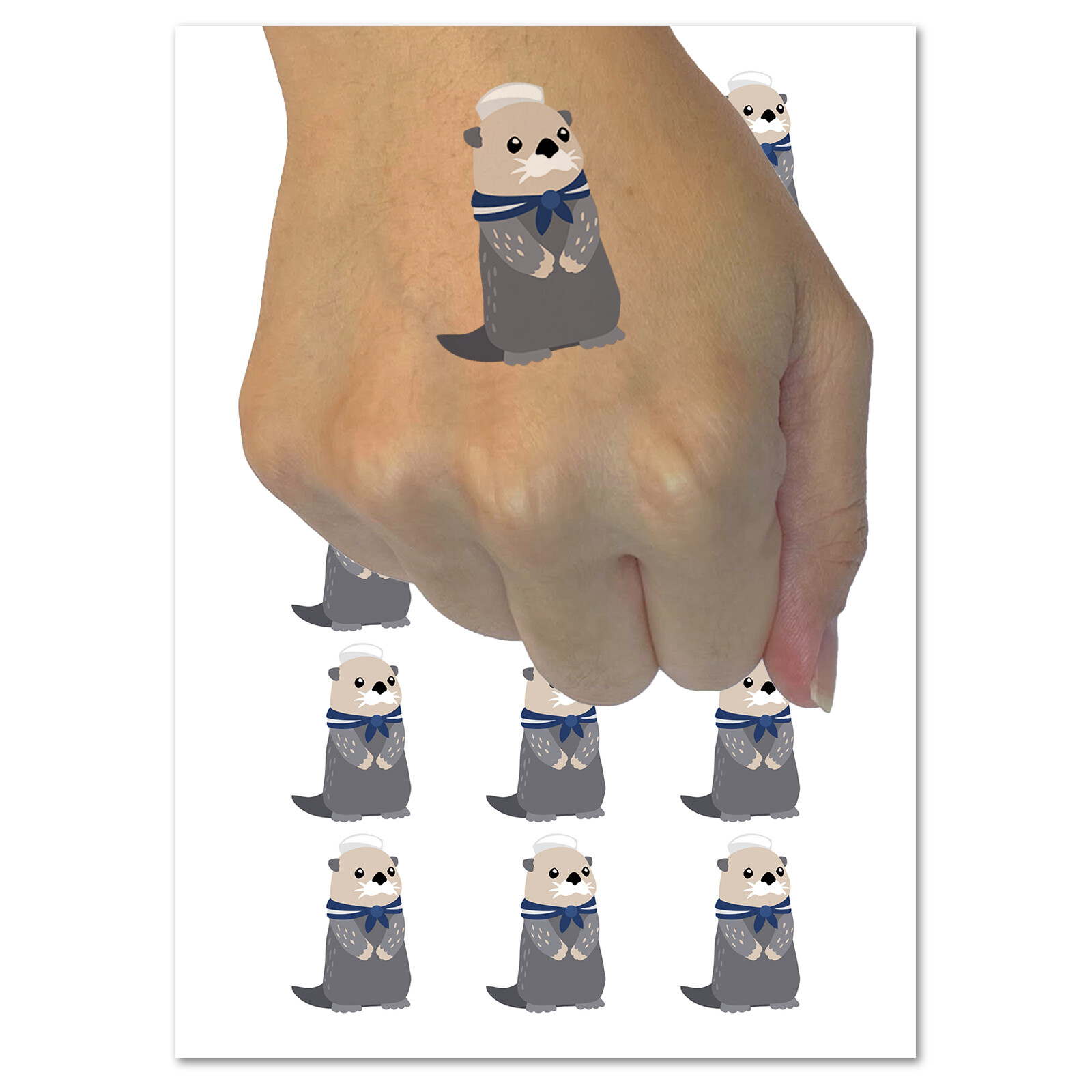 Cute Sailor Otter with Scarf and Hat Temporary Tattoo Water Resistant Set