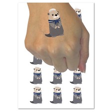 Cute Sailor Otter with Scarf and Hat Temporary Tattoo Water Resistant Set