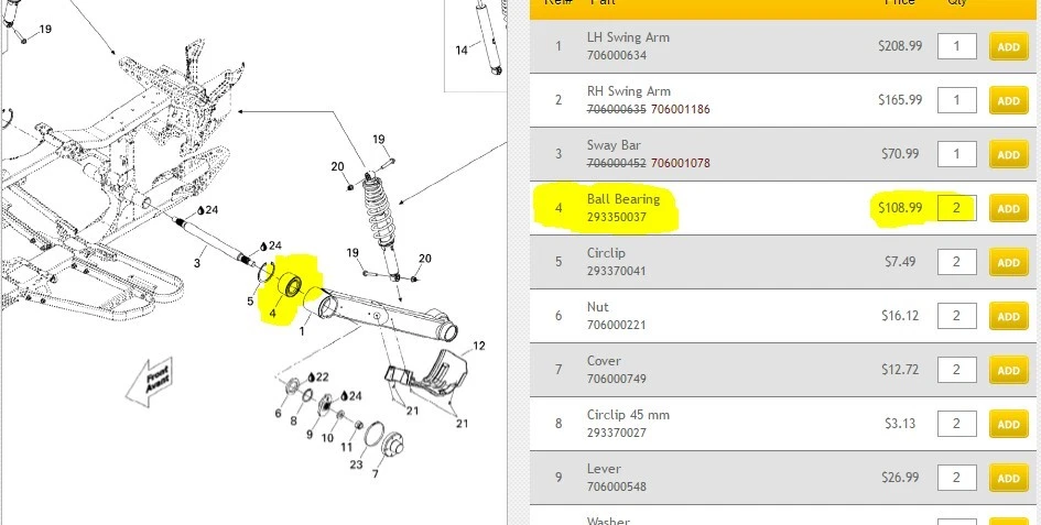 Par de rodamientos de brazo de arrastre Can Am Renegade ATV 500 EFI 800R 2007 2008 2009 2010 Foto 2 de 4