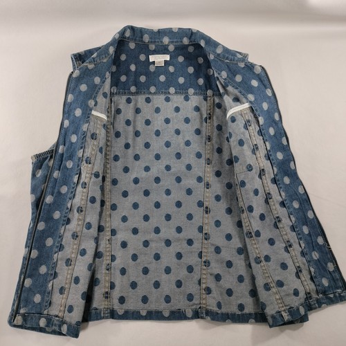 Christopher & Banks gilet denim blu a pois con zip da donna taglia small XL - Foto 2 di 7