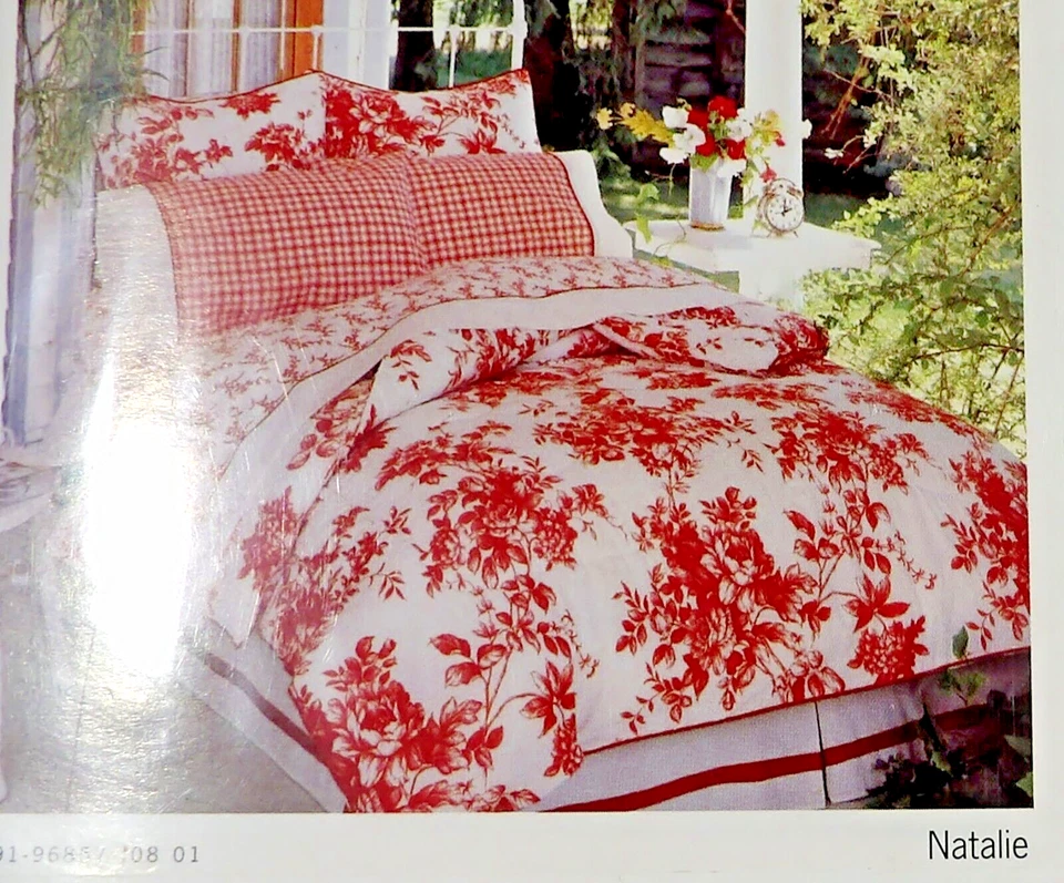 Sábana plana completa Wamsutta mezcla suave rojo y marfil a cuadros NATALIE vintage NUEVA Foto 4 de 4