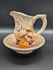 Vtg Byron Molds 3D Mushroom Wood Stump Pitcher Creamer Soup Bowl Fall Retro