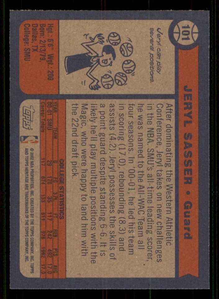 2001-02 Topps Heritage #101 Jeryl Sasser RC - Image 2 of 2