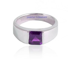Natural Amethyst Gemstone with 925 Sterling Silver Ring For Men's J779