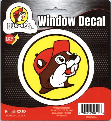 Buc-ee's Logo Yellow Background Window Decal - 4 inch diameter - Bonus Decal
