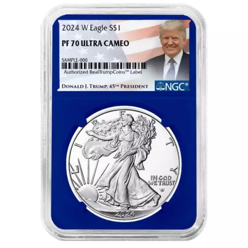 2024-W Proof $1 American Silver Eagle NGC PF70UC Trump Label Blue Core