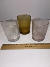 Set/3 Frontgate Glasses Lowball Old Fashion Cocktail Ribbed Tumblers NWT