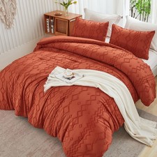 Andency Terracotta Tufted Comforter Set Queen 90x90Inch , 3 Pieces 1 Boho Com