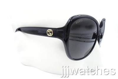 New Gucci Round Black Polished Oversized Women Sunglasses 