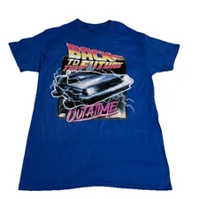Back to the Future Movie T-Shirt Mens Medium Graphic Tee Outatime DeLorean Blue 