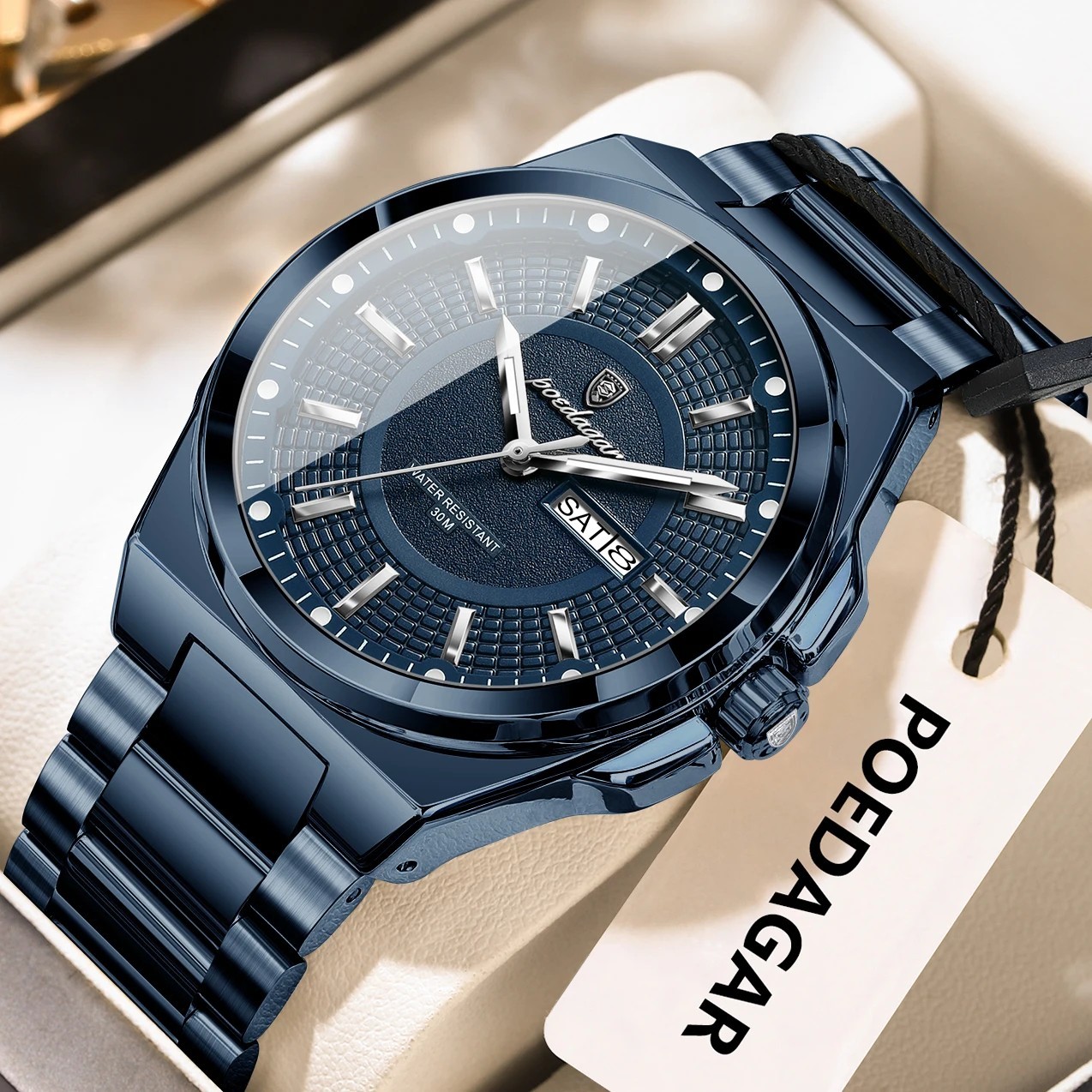 Man Watch Week Date Waterproof Luminous Men Wristwatch Stainless Steel Quartz