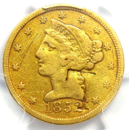 1852-C Liberty Gold Half Eagle $5 - PCGS VF Detail - Rare Charlotte Gold Coin