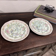 Adams Calyx Ware Singapore Bird Ironstone Large 10” Plates Set of 2! Red Stamp🔥