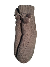 Muk Luks Faux Fur Lined Cabin Pom Pom Slipper Socks Dark Grey S/M Non Skid NWT