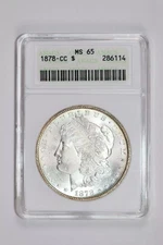 1878-CC MORGAN DOLLAR ANACS MS65 OLD SOAPBOX HOLDER! VERY PQ ORIGINAL!
