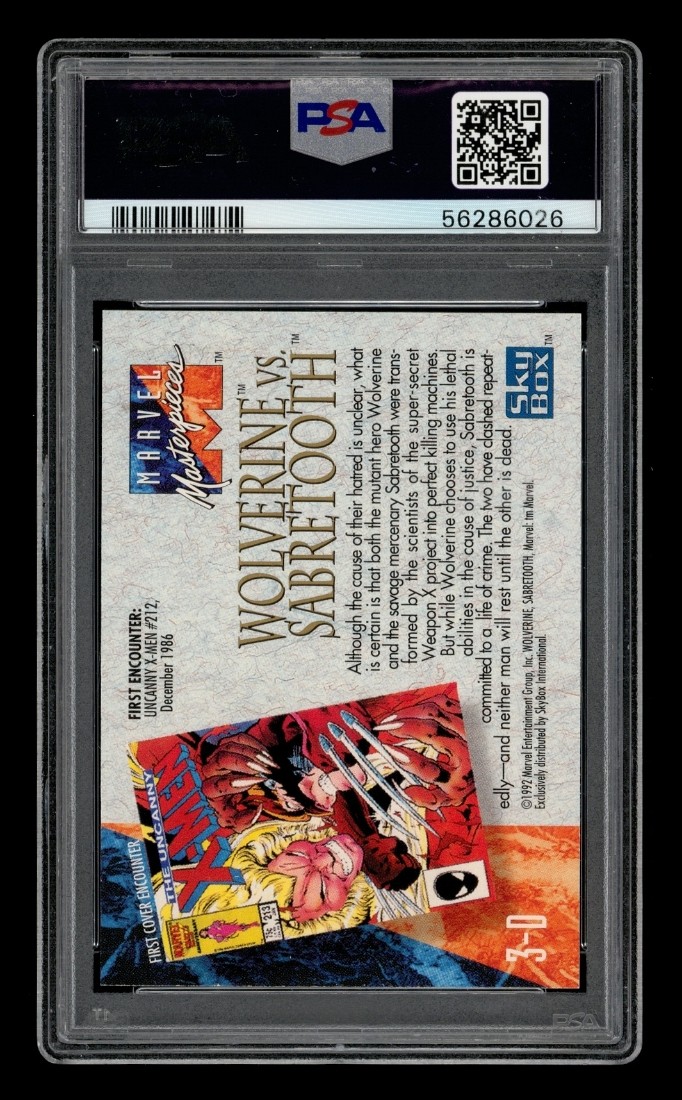 1992 Marvel Masterpieces Battle Spectra: #  3-D Wolverine Vs. Sabretooth PSA 9 view 2