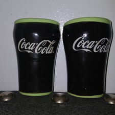 Coca-Cola Black Green White Glass Shaped Soda Salt and Pepper Shakers Set