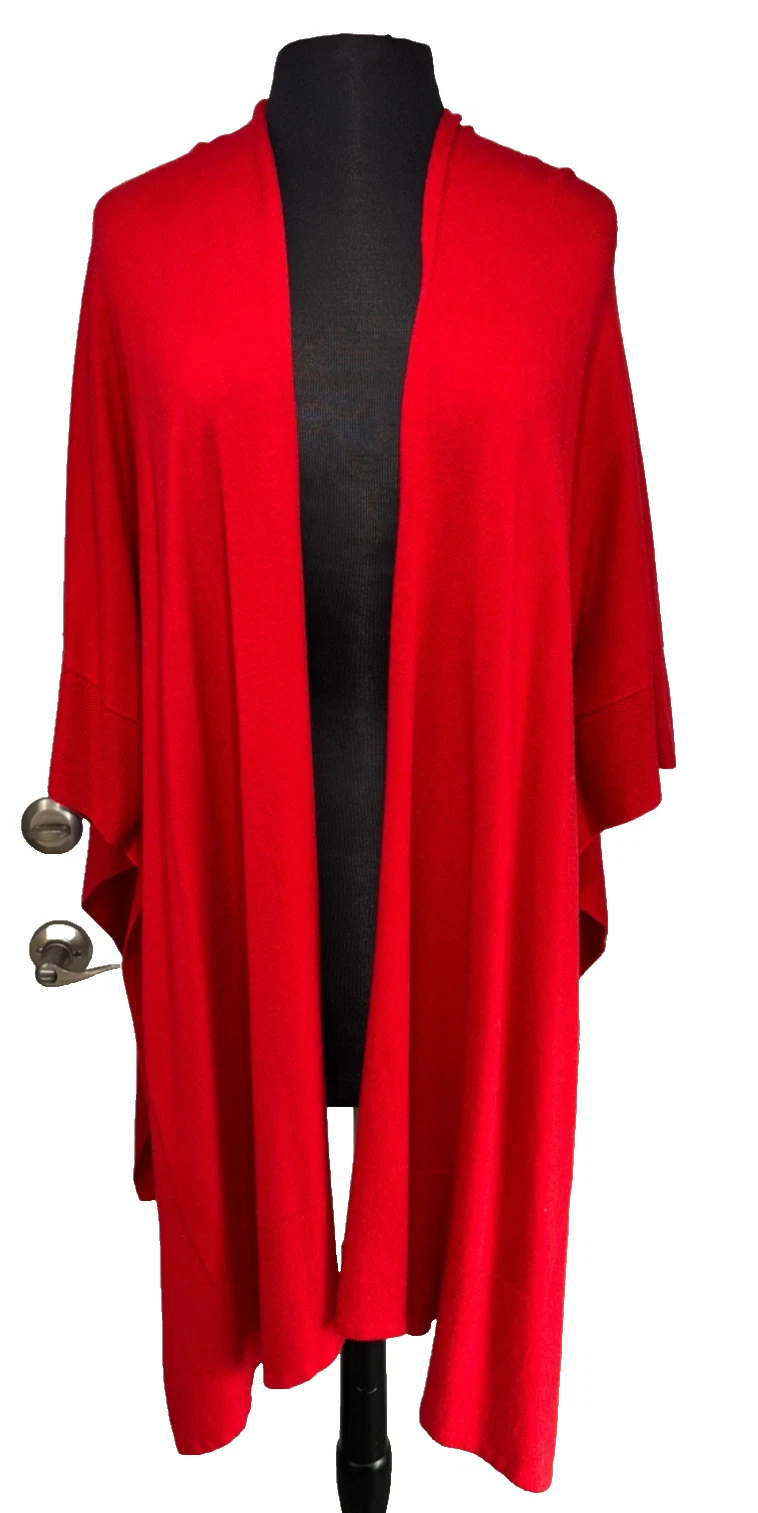 Scarlet Red Open Front Poncho Sweater by Picadilly Canada One Lagenlook READ