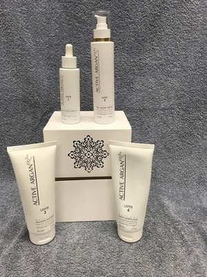 NEW Active Argan Facial Treatment Four Products Open Box 4 Layer Lot