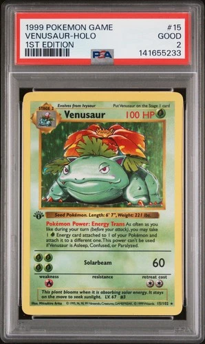 1999 POKEMON BASE SET 1ST EDITION #15 VENUSAUR-HOLO PSA 2