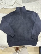 Men's Gray Waffle-Knit 1/4 Zip Mock Neck Pullover Sweater Size L