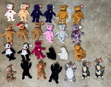 Vintage Ty Beanie Babies Bear Lot of 25 - Princess Diana Curly Valentino Blackie