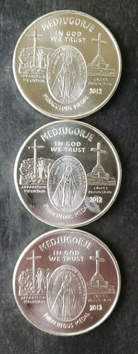 Lot of Three 2012 Medjugorje 1oz Silver Miraculous Medal Rounds
