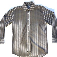 English Laundry Men's Taupe Blue Stripe Long Sleeve Shirt Size 15 1/2 32/33