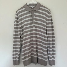 Arne Long Sleeve Knitted Polo Shirt Beige White Size Large