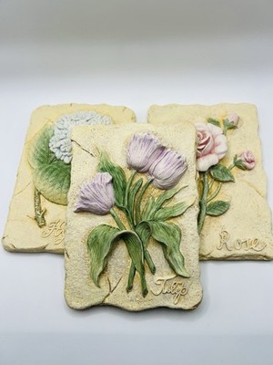 Avon Trio of Spring Wall Plaques Hydrangea Rose Tulip 2000