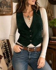 Vintage Bushwacker USA Womens M Green Suede Leather Vest Western Cowgirl 90s