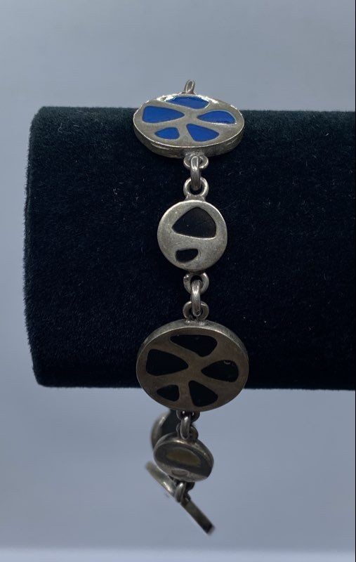 Sterling Silver Enamel Circular Link Toggle Brace… - image 1