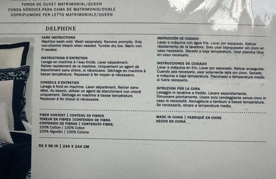 New Ralph Lauren Full Queen Duvet Cover Delphine 100% Cotton Floral Navy Blue - Image 3 of 4