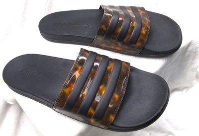ミートページ　38 Adidas Adilette 3 Stripe Slides Slip On Sandal Tortoise Black