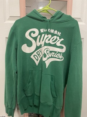 Superdry Green Hoodie Super Dry Sonics Graphic Pullover Size L