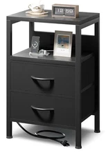 NightStand Bedside Charging Table Bedroom - Night Stand with 2 Drawers Black