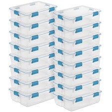 Sterilite 37 Qt Clear Plastic Home Storage Tote Bin with Secure Lids, 16 Pack