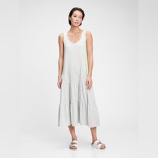 Gap light gray midi pleated tiered maxi dress size small S b68