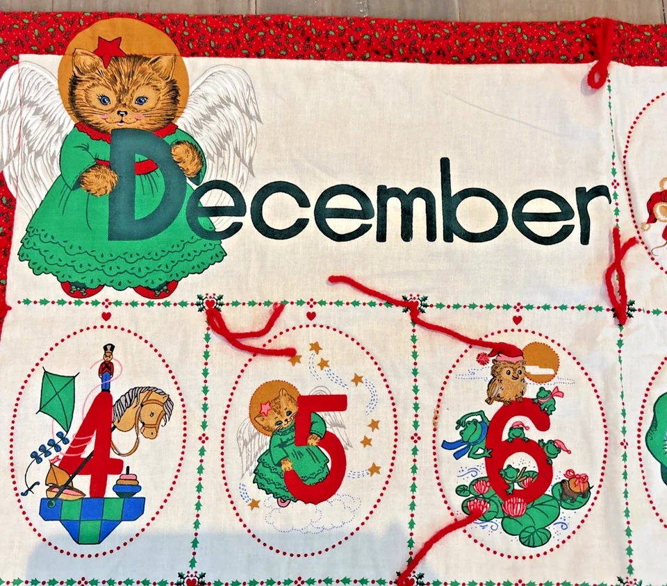 VTG Handmade Quilt Christmas Advent Calendar Red Holly Trim December 32" X 30.5" - Image 2 of 4