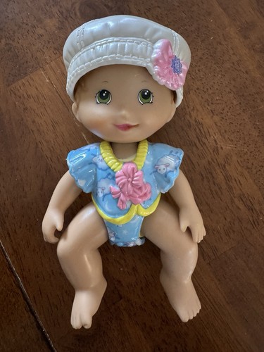 Fisher Price Snap N Style Baby Doll Green Eyes White Hat Blue Outfit Included