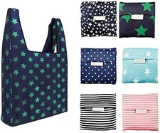 6 Pack Reusable Shopping Grocery Bags with Pouch Foldable, Washable , 35LB Weigh