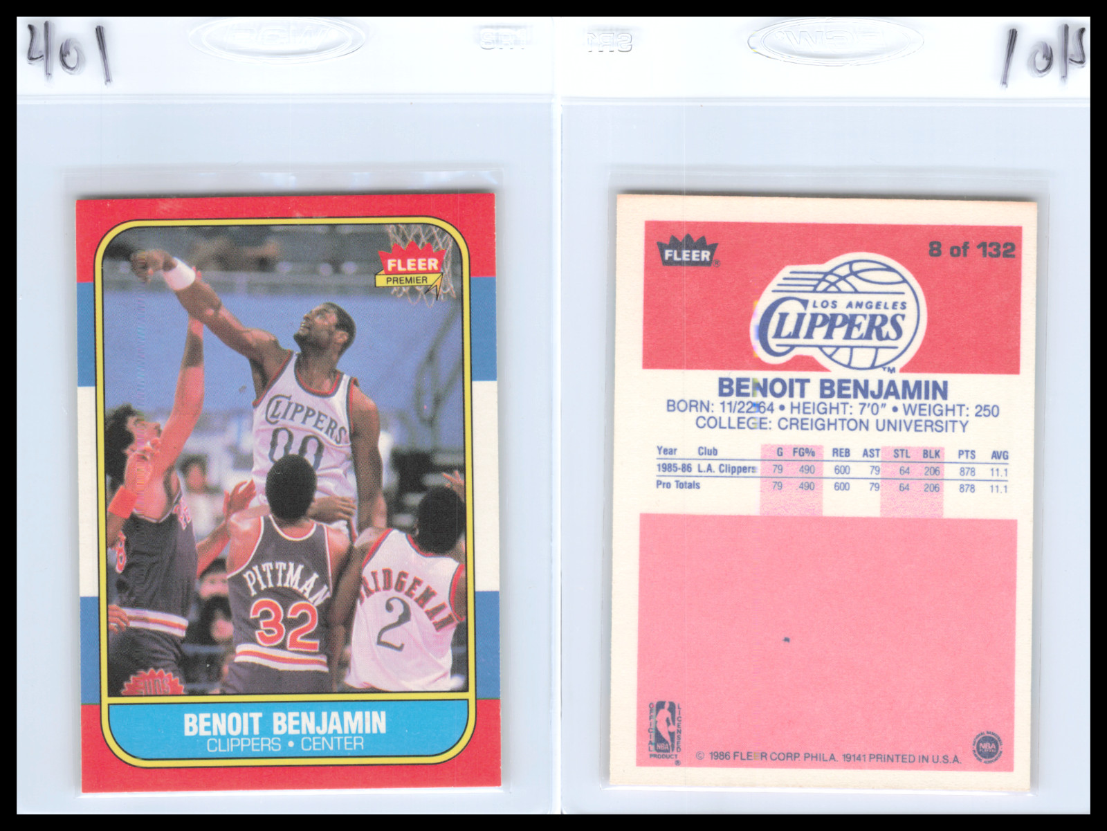 1986 Fleer Basketball #8 Benoit Benjamin Los Angeles Clippers    EXMT    401