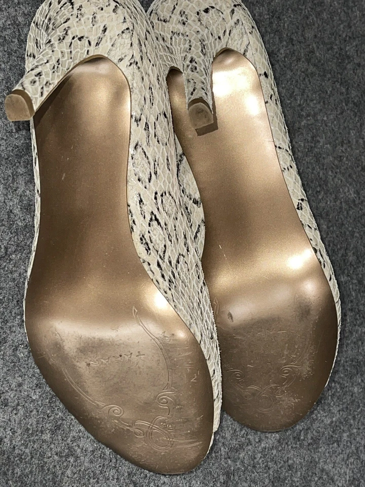 Zapatos Tahari Walden Tacones 10 M Estampado Serpiente Punta abierta Zapatos sin cordones Foto 4 de 4