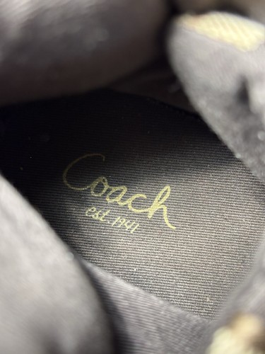 COACH WOMEN 8.5 LOGO MONOGRAM HIGH TOP BROWN CANVAS BLACK TENNIS SNEAKERS ELLIS - Picture 5 of 9