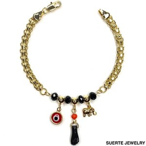 Authentic 14K Gold Plated Azabache Evil Eye Bracelet Oro Laminado Mal De Ojo Pulsera