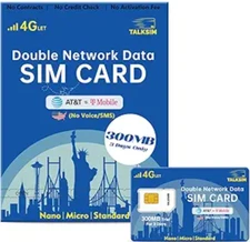 Prepaid 4G LTE Cellular SIM Card Supports AT&T, T-Mobile Dual Networks		