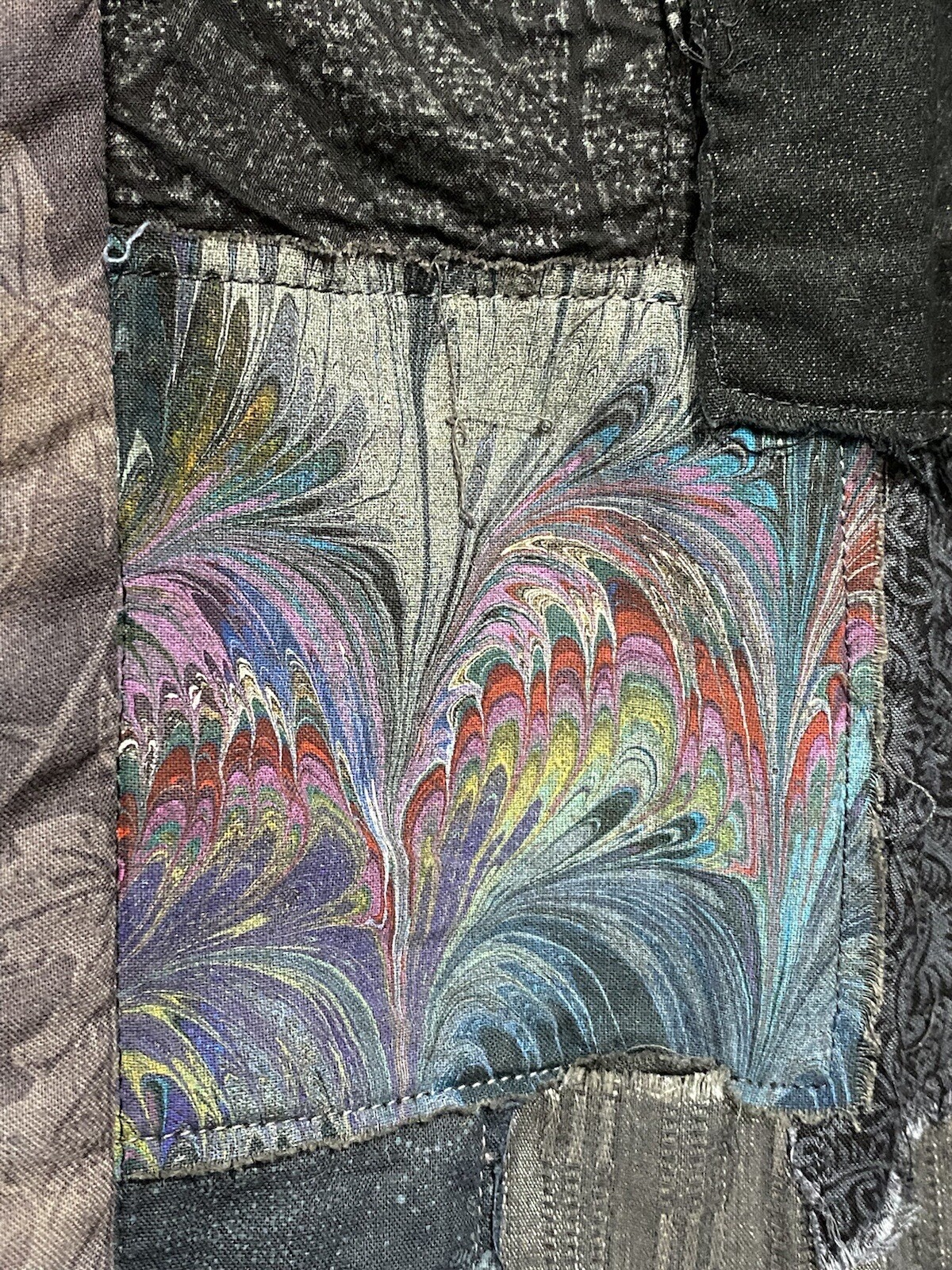 Vintage Handmade Patchwork Jacket Frog Dark Tones… - image 3