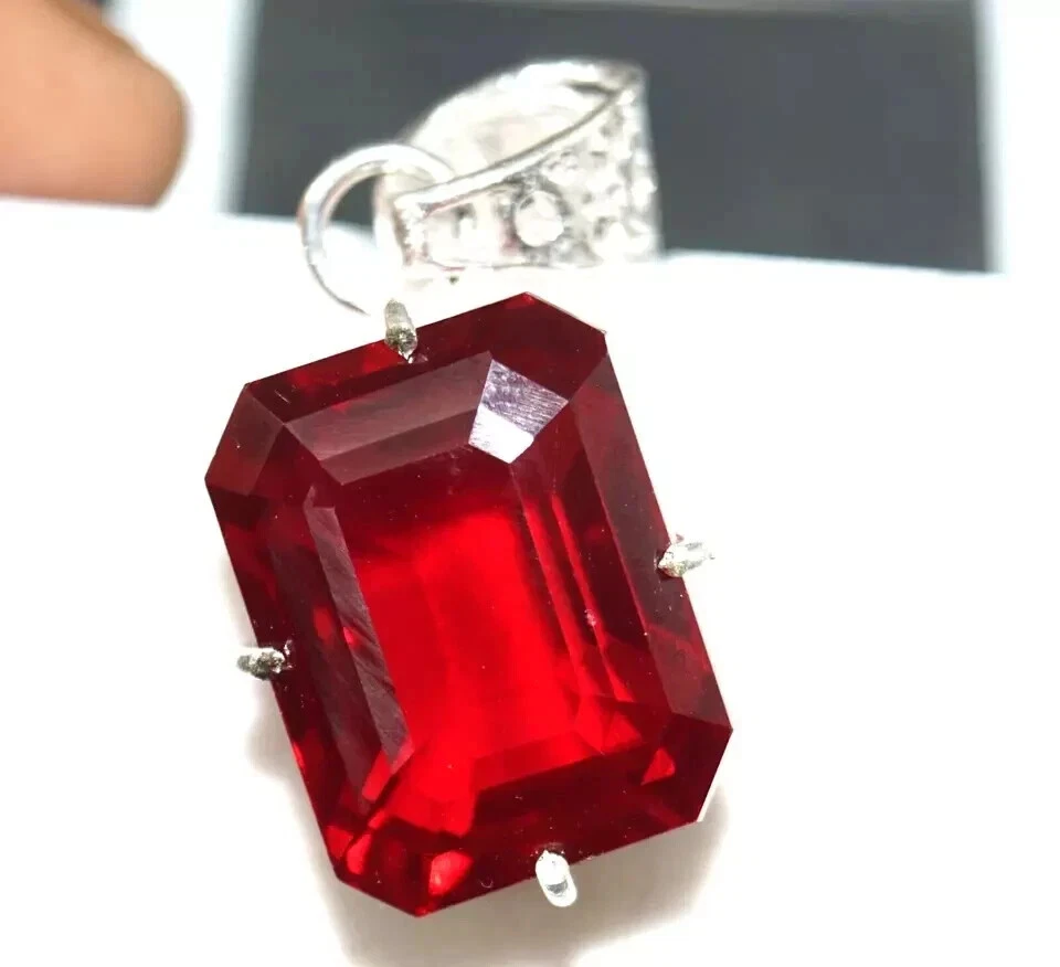 Natural 40 Ct Red Ruby Emerald Cut  Pendant AGL Certified Gemstone - Image 4 of 4