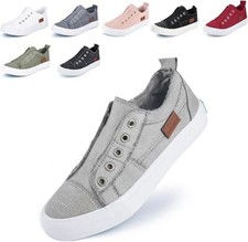 Women Fashion Slip On Canvas Sneakers Low Top Casual Tennis Walking Sport Shoes