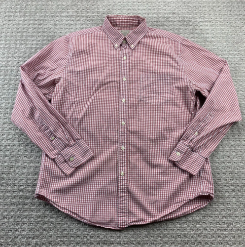 J.Crew Shirt Men Large L Light Red White Checkered Button Up Casual Long Sleeve - Picture 1 of 9